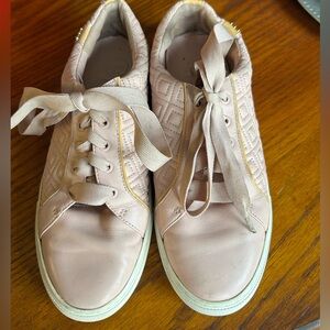 Tory Burch Marion Quilted Leather Logo Ribbon Laced Sneakers Blush Pink Size 9